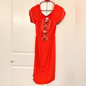 Old Navy Vibrant Red Embroidered Midi Dress